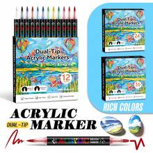 返校季双头丙烯马克笔套装，12/24/36/48/60/72/100/120色可选，软头和细头，水性速干防渗色，适用于陶瓷/金属/玻璃/织物/石材/塑料等材质，可用于艺术绘画/DIY手工/日记/陶瓷装饰等。 - 雙頭馬克筆 - 查看 7