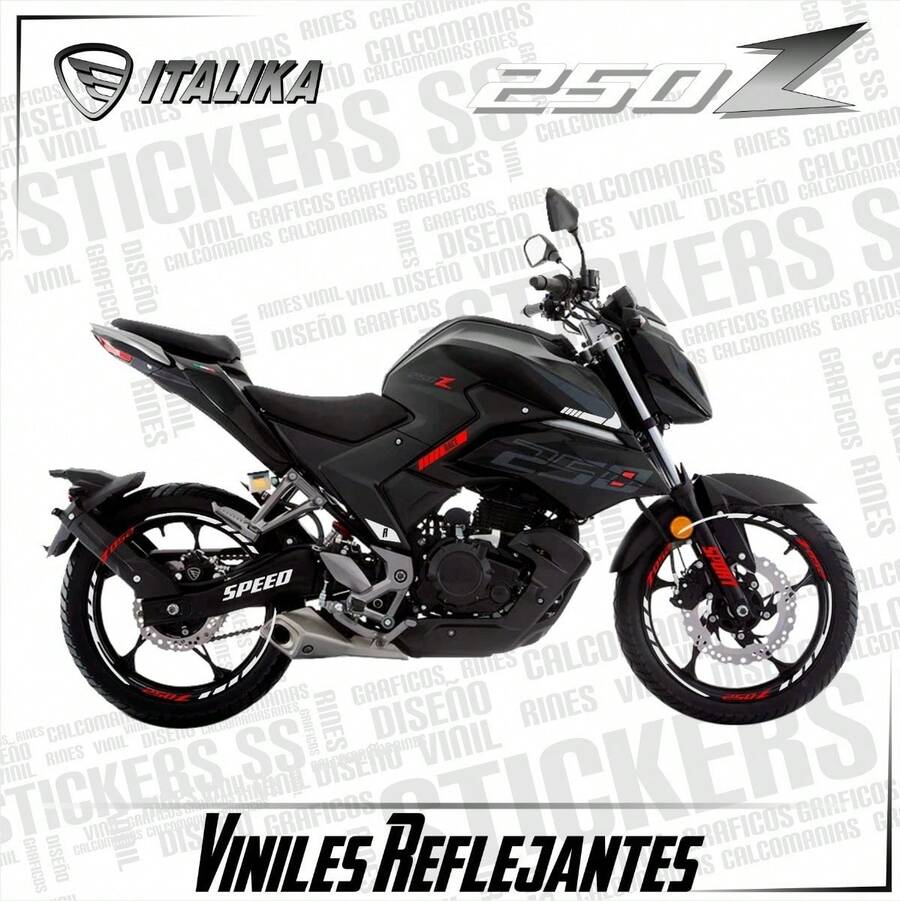 Sticker Rin Reflejantes Italika 250z Negra Nueva + Regalo 2 - Multicolor - Ver 1