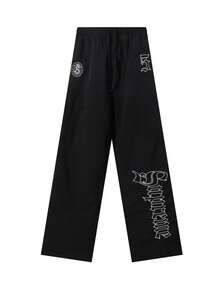 Supreme Old English Track Suit | Matching Jacket And Pant Set | Gothic Font Style Streetwear Wind-Breaker And Trackpants | Wind-Proof, Water-Resistant Urban Daily Casual Layering Outerwear | Unisex For Both Men And Women - 黑色褲子 - 查看 4
