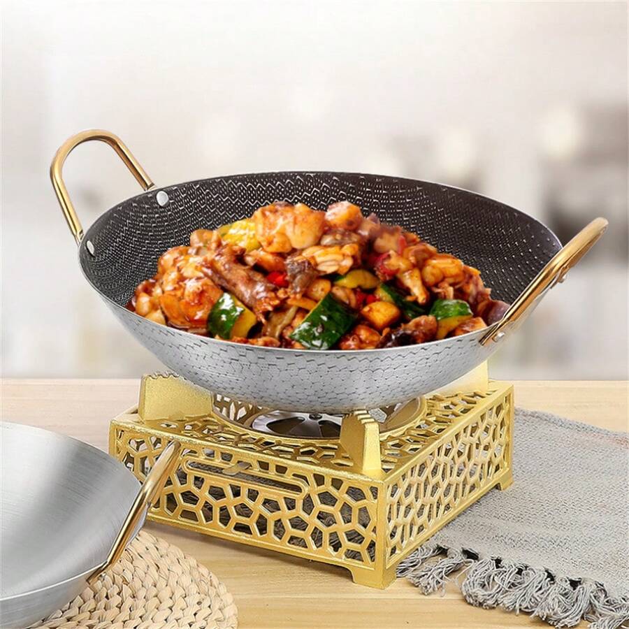 1pc Wok Double Handle Cooking Pan Round Bottom Chinese Wok Hot Pot Frying Pan Stewpot Skillet Stir Fry Pan For Gas Cooktops Kitchen Cookware - Multicolor - View 1