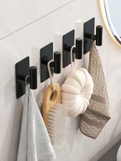 1/2/4pcs Self-Adhesive Hanging Hooks: Heavy Duty Coat Hooks, Towel Hooks, Bag Hooks, Hat Hooks, Wall Mounted Hooks For Bathroom, Kitchen, Door, Made Of Sturdy Metal, Metal Construction With Strong Adhesive Backing, No-Drill Quick Install, Space-Saving Organizer For Entryways, Cabinets, Closets, Shops, And Dorm Rooms