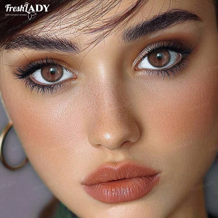 FRESH LADY 1 Pair , Brown Big Eye Lenses ,With Power, For Daily Wear, Dating Makeup, Work, School Pupil, Or Cosplay, Yearly Use, 14.50 Mm - Rust Brown - View 25