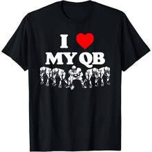 I Love My Quarterback QB - Funny Offensive Line Football OL All Season T-Shirt, 220g Pure Cotton, Single Side Print, Crew Neck, Short Sleeve, Unisex, Top, Base Layer, Loose Fit B - 座標 1 - 查看 6