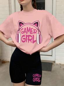 Bộ 2 món đồ mặc thường ngày cho bé gái - Áo thun rộng và quần short kiểu game thủ, trang phục đường phố ngọt ngào mặc hàng ngày. - Hồng - Xem 1
