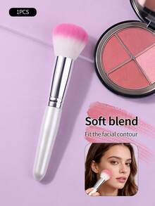 1pc Precise & Practical Blush Brush, Powder Brush, Contour Brush, Setting Brush - Evenly Applies Powder, Natural Finish, Suitable For Daily Makeup - White - View 9