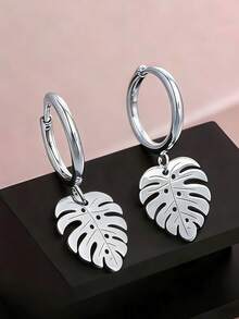 1 buah Anting Hoop Daun Stainless Steel yang Modis, Indah, Lucu, Minimalis, dan Unik, Cocok untuk Pakaian Wanita di Musim Semi, Musim Panas, Musim Gugur, dan Musim Dingin, Cocok untuk Kerja, Belajar, Kencan, Perjalanan, Konser, Pesta, dan Juga Dapat Diberikan Sebagai Hadiah untuk Berbagai Hari Raya - Daun Perak 1 - View 6