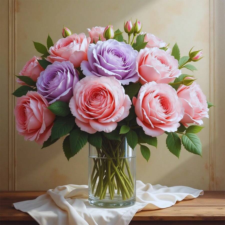 1套DIY钻石画卡通风景钻石刺绣装饰画，无框 - 玫瑰紅 - 查看 1