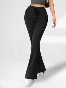 High Waisted Flared Leggings For Women Butt Lifting Flared Leggings Slim Wide Leg Seamless Yoga Pants - Black - View 2