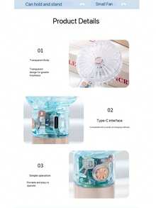 MEET SUN 1pc Transparent Solar Powered Crystal Rechargeable Quiet Fan, 3 Wind Speed Settings, Portable & Mountable, Best Selling Cross-Border Product, Comes With Hanging Strap - Multicolor - View 9