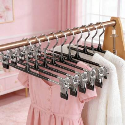50/20/10 piezas Perchas de colores ajustables de 12 pulgadas, adecuadas para pantalones, faldas, vaqueros y ropa de niños - Perchas de metal que ahorran espacio, superficie pulida, clips recubiertos para un agarre , organización de ropa