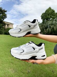 American Retro Contrast Color Running Shoes, Mesh Breathable, Thick Bottom Cushioning, Campus, Street, Daily Wear Template, Running Shoes To Grasp The Relaxation Feeling, 5cm High Casual Shoes - 黑色 - 查看 6