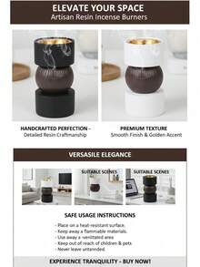 1pc Retro Minimalist Black & White Resin Ball Incense Burner With Silver Metal Incense Holder, Suitable For Home Prayer, Home Decor, Office Decor, Dining Table Decor, Family Activity Room Decor - Multicolor - View 4