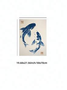 1pc Frameless Double Blue Koi Wall Art Print, With The Fish Swimming ...