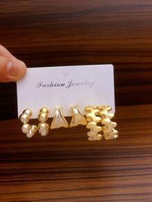 3-9 Pairs Luxury Round Water Drop Thick Gold Hoop Earrings For Women, Low Allergy Thick Gold Hoop Earrings - Gold - View 4