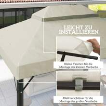 Replacement Roof For 3 X 4 M Garden Gazebo, Double Waterproof Tarpaulin 370 G/M², UPF 30+ Rain Protection, For Garden, Reception, Terrace, Light Grey - 白色 - 查看 5