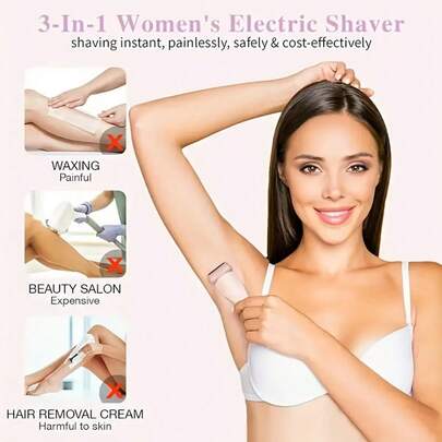 HYUNDAI Women's Bikini Trimmer - Painless Electric Shaver For Smooth Skin, Cordless Body Shaver For Travel, Replaceable Women's Facial Shaver, IPX7 Waterproof Easy To Clean, Ceramic Blades, USB Charging Base In Pink