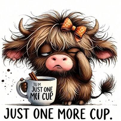 1/2/3pcs Highland Cow Coffee Pattern Durable Plastic Heat Transfer Stickers, Suitable For DIY T-Shirts, Jeans, Hoodies, Bags, Pillows (Mixed Colors), Holiday Crafts, Long-Lasting Decorative Stickers, Clothing Embellishment, Party Decoration