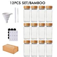 12pcs/24pcs JAR KINGDOM 4oz 120ml Glass Spice Jars With Bamboo Lid - Square Sealed Shaking Lid Suitable For Pepper, Chili Powder, Sugar, Salt Storage, Kitchen Glass Seasoning Containers Bottles Set For BBQ, Restaurant & Home Use, Cooking Gift - cây tre - Xem 11
