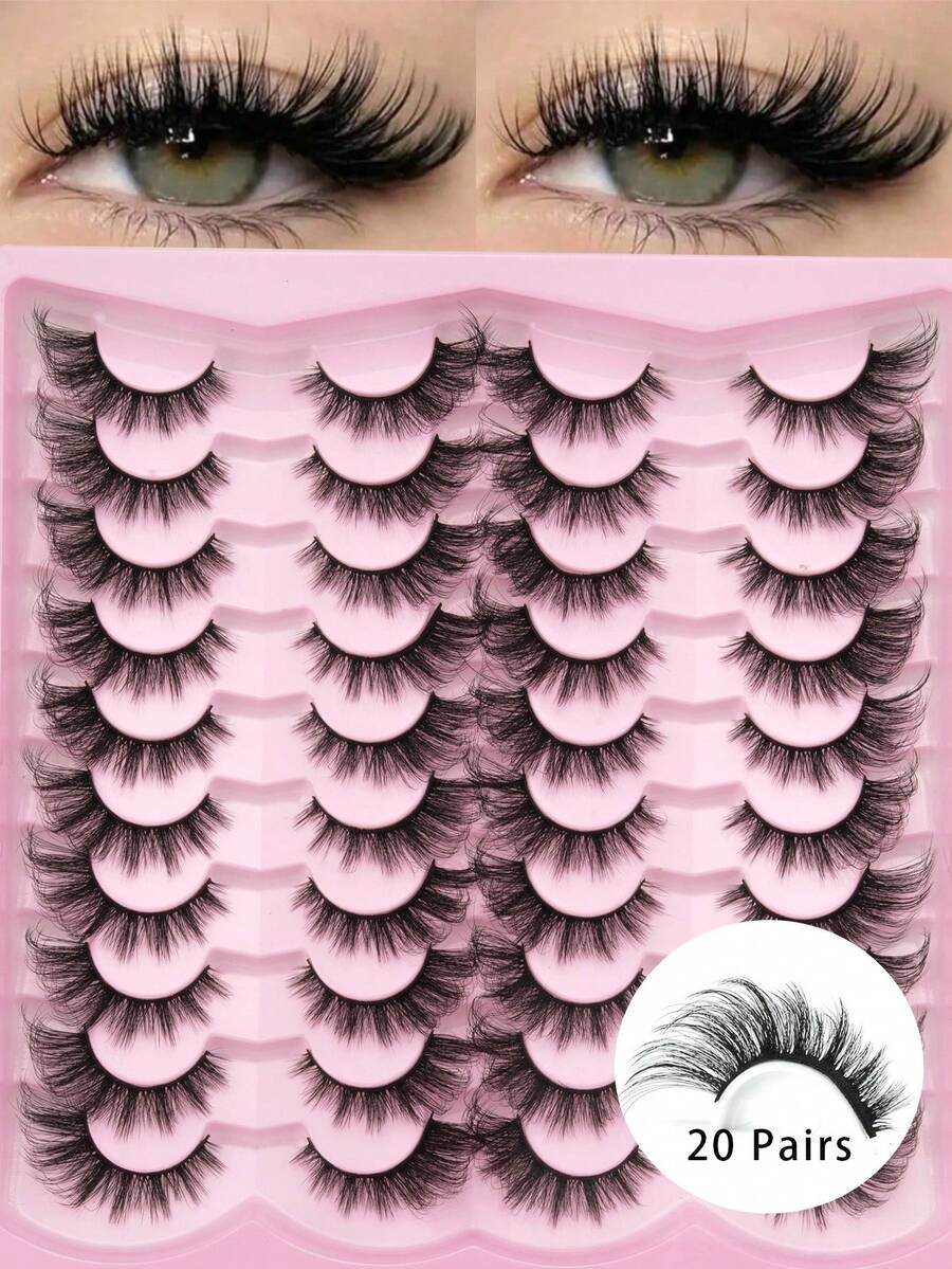 20Pairs Of Natural Faux Mink Eyelashes, D Curl 3D Thick & Long Synthetic False Eyelash Strips, Cat Eye Style Strip Lashes,Lashes,Eyelashes,Fake Lashes - fox eye lashes - View 1