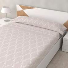 Juego de Sábanas Estampado de 3 Piezas para Cama 90/105/135/150 cm – Suaves, Frescas y Bajera Ajustable - 100% Poliéster - Viento Beige - Ver 1