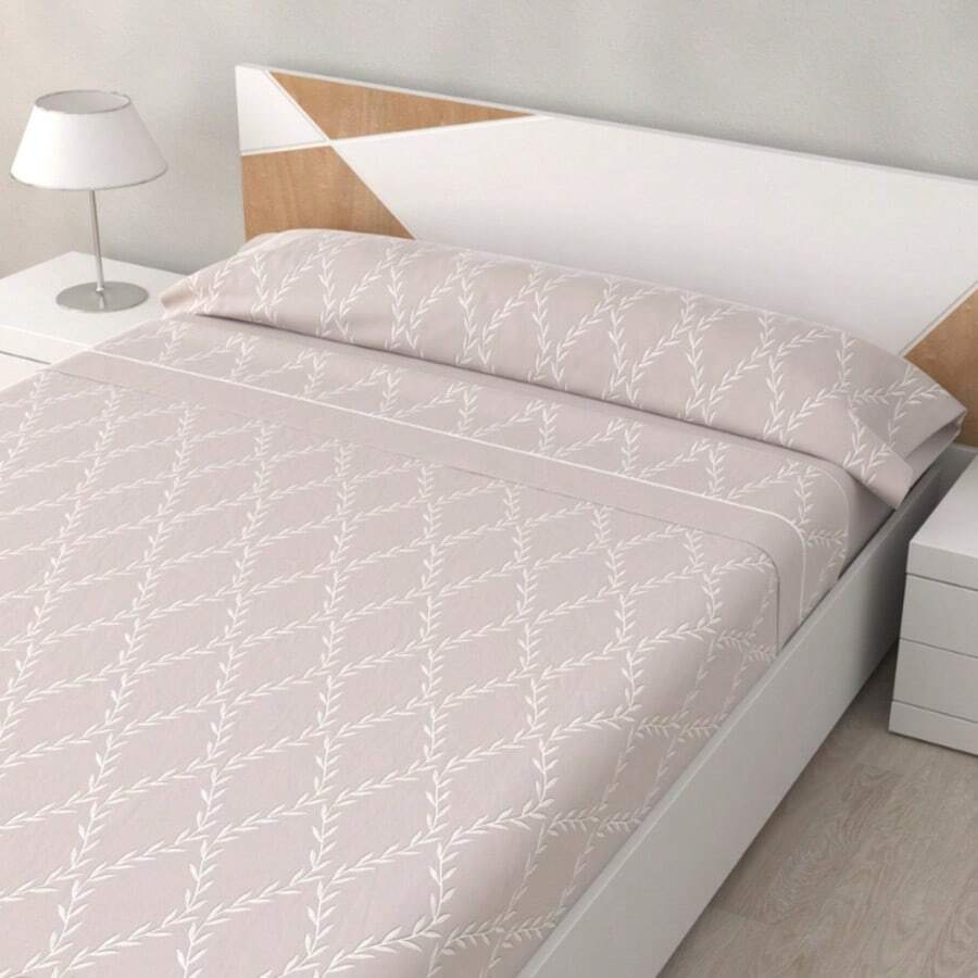 Juego de Sábanas Estampado de 3 Piezas para Cama 90/105/135/150 cm – Suaves, Frescas y Bajera Ajustable - 100% Poliéster - Viento Beige - Ver 1