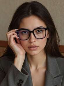 نظارة إطار مربع عدسة شفافة أنيقة للجنسين، ديكورية بتصميم بسيط - متعدد الألوان - مشاهدة 3