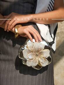 Bolso de mano de lujo para mujer decorado con flores de diamantes, diseño exquisito y contrastante, adecuado para galas, fiestas, combinación con vestidos diarios, formales y de noche, vestidos de cumpleaños - Multicolor - Ver 2
