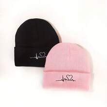 2pcs ECG Embroidered Knit Beanies, Suitable For Everyday Wear - A - View 6