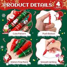 3/10 Bolígrafos retráctiles de Navidad con recambios de 0,5 mm - Serie de bolígrafos con diseños de árbol de Navidad, muñeco de nieve y Papá Noel, adecuados para decoración del hogar, regalos de fiesta, suministros de oficina navideños y recuerdos de fiesta. - A - Ver 9