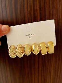 3/9 Pairs Minimalist Fashion Earrings, Suitable For Holidays, Parties, Christmas, Valentine's Day, Thanksgiving, And Daily Wear - Gold - View 2