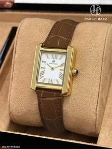 Pablo Raez 1pc 18K Gold Ladies Classic Wristwatch Rectangle Golden Plated Non Tarnish Color Vintage Women Watch Stainless Steel Square Top Brand New Design Dress Quartz Clock Elegant Retro Lady Watch Fashionable White Face With Real Bar &Roman Numeral Scales High Quality AAA Girls Students Popular Wristwatch Comfortable Brown - 均碼 - 查看 1