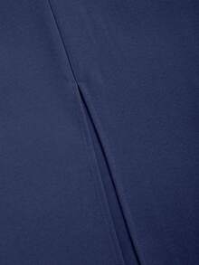 Vela Rue Elegant Commuter Solid Color Slit Skirt Spring - Navy Blue - View 3