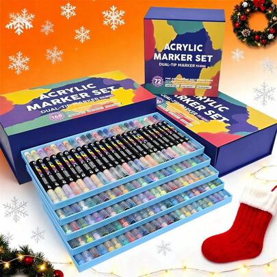 Multi-Pack Dual-Tip Markers, Suitable For DIY Photo Album, Black Card, Collage, Glass, Birthday, Christmas, New Year Gifts!