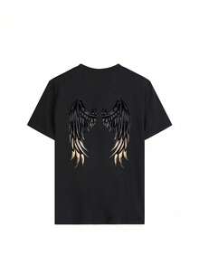 Women's Summer New Wing Pattern Printed Round-Neck Short-Sleeve T-Shirt, Casual Loose Versatile Top, Fashionable Daily Wear - Black - View 3