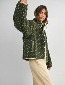 Women's Fleece Jacket Button Down Lapel Collar Sherpa Jackets Long Sleeve Contrast Quilted Outerwear - Đỏ - Xem 11