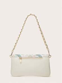 zijinling 女士链条单肩包、斜挎包、荔枝纹链条腋下包、简约时尚小方包、可拆卸肩带单肩斜挎包 - 藍白色 - 查看 3