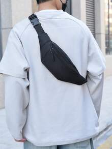 1 Stück Mode Damen Hüfttasche/Brusttasche, versteckter Reißverschluss Design, einfarbiges wasserdichtes Nylonmaterial, kann Münzen und kleine Gegenstände aufbewahren. 1 Stück Mode Herren Reißverschluss Brusttasche/Hüfttasche/Umhängetasche, geeignet für Reisen, Arbeit, Sport, leicht, diebstahlsicher, verstellbarer Gurt, Nylonmaterial, minimalistischer Outdoor-Pendlerbeutel - Schwarz - Übersicht 8