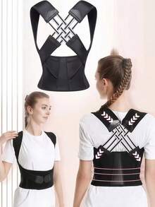 Men And Women - Posture Corrector, Physical Support For Lower Back, (Ideal Gift For Mother's Day/Valentine's Day/Easter) Invisible Posture Corrector Under Clothes, With Straps For Rounded/Hunchbacked Back, Spinal Curvature, Textile Material (Hand Washable), Daily Use - 黑色 - 查看 10