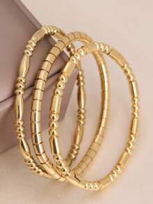 3条/1条 18K镀金不锈钢竹节结手链，女士，适合日常佩戴、派对、活动和送礼 - 金色 - 查看 12