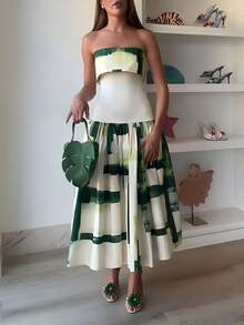 Summer New Fashion Elegant Printed Off-Shoulder Bodycon Midi Dress - Màu sắc hình ảnh - Xem 3