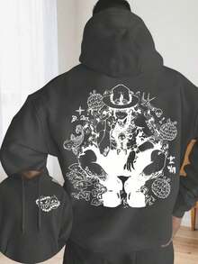 Men's Anime Hoodie, Otaku Chic Style, Majesty Of The Kingdom, Fandom Style, Geek Style, Streetwear, Cool Graphic Hoodie, Pullover Hoodie, Casual Fashion For Anime Fans And Pop Culture Lovers - 深灰色 - 查看 1