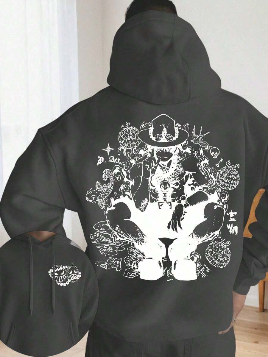 Men's Anime Hoodie, Otaku Chic Style, Majesty Of The Kingdom, Fandom Style, Geek Style, Streetwear, Cool Graphic Hoodie, Pullover Hoodie, Casual Fashion For Anime Fans And Pop Culture Lovers - 深灰色 - 查看 1