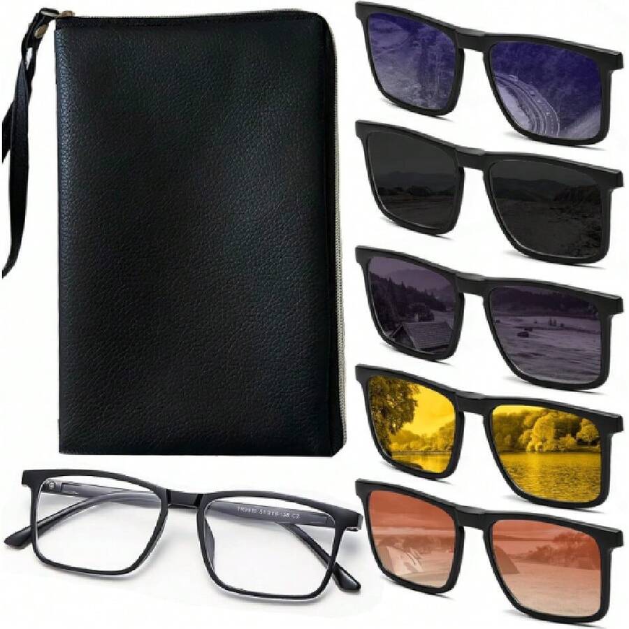 Gafas de Sol con clip Magnético y 5 Clips Intercambiables, Lentes de Sol Modas Vintage para Hombre y Mujer, Polarizado UV, Gafas de SolProtección UV380 para Pesca, Senderismo Conducir, Viajar,41164280 - Multicolor - Ver 1