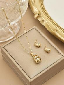 1 chiếc vòng cổ trang sức sang trọng bằng thép không gỉ hình giọt nước đính đá Rhinestone hoàn toàn thời trang dành cho nữ, 1 đôi bông tai trang sức sang trọng bằng thép không gỉ hình giọt nước đính đá Rhinestone hoàn toàn thời trang dành cho nữ - Vàng - Xem 14