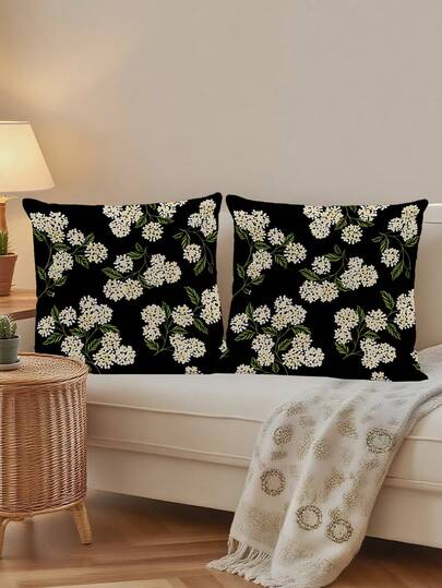 2 Pcs Black Background Yellow Stamens Pattern Throw Pillow Covers Spring Pillowcases Living Room Bedroom Bed Decoration (No Filling)