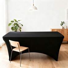 1pc 6ft X 8ft Spandex Tablecloth, Stretch Table Cover For Rectangle Tables, Suitable For Indoor, Wedding, Party And Event, White/Black - Black 1 Piece - View 6
