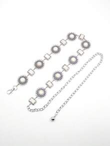 1pc Women's Hollow Turquoise Metal Waist Chain Inlaid With White Turquoise Bohemian Style Waist Belt, Suitable For Party, Date, Daily Wear, Festivals, Gifts, Fashionable Item, Polka Dot Bohemian Zinc Alloy Women Waist Chain, All Seasons - Multicolor - View 5