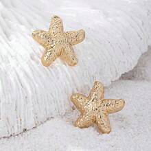 1对/2件装简约创意金属迷人海星耳钉，适合女性日常佩戴 - 金色 - 查看 3