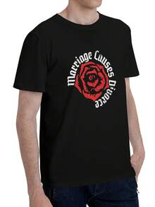 Camiseta Negra para Hombre con Estampado de Rosa Roja y Texto Gráfico - Negro - Ver 3