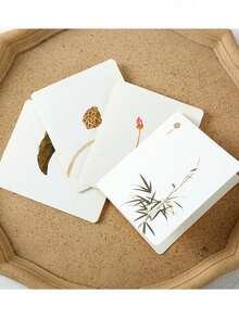 10pcs Chinese Style Minimalist Classical Greeting Cards, Folding Gift Cards With Blessing Messages For Festivals, Birthdays - Multicolor - View 2